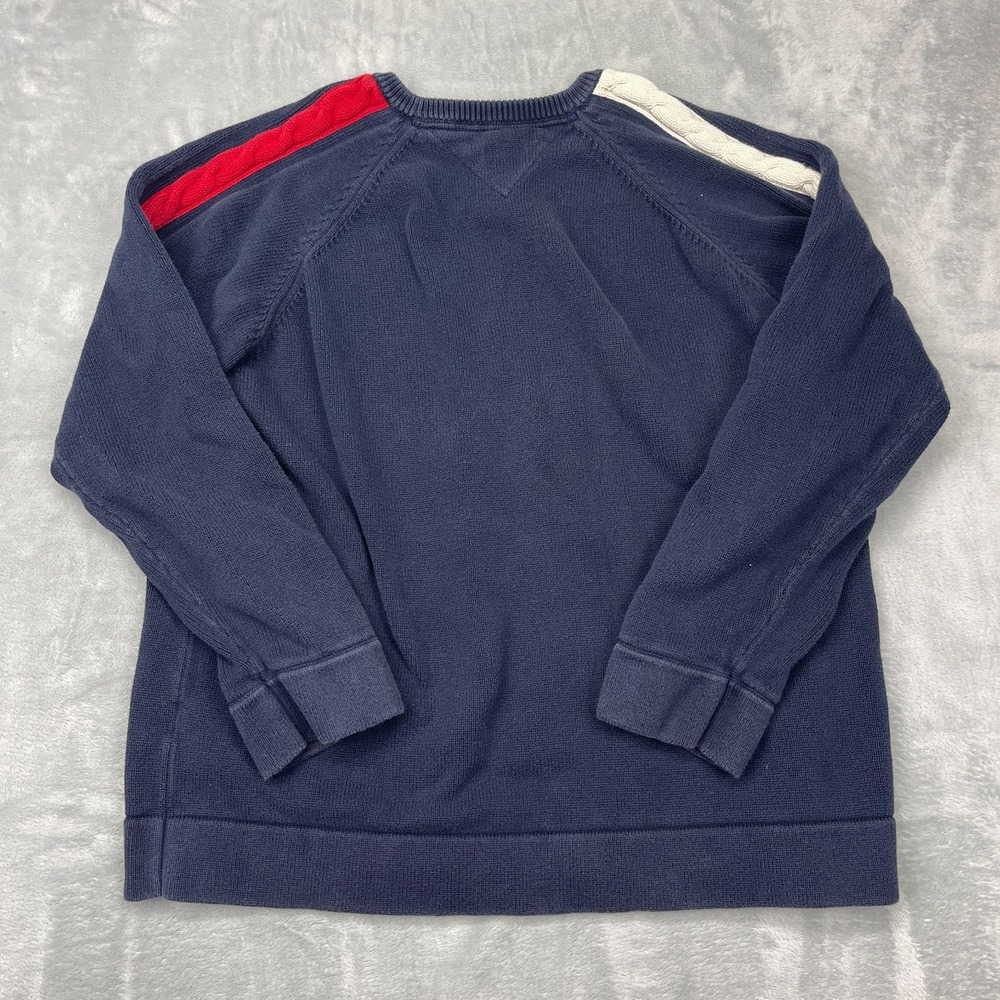 Tommy Jeans Sweater Mens 2XL Navy‎ Cable Knit Stripe Sleeve Crew Neck Pullover - Picture 2 of 6
